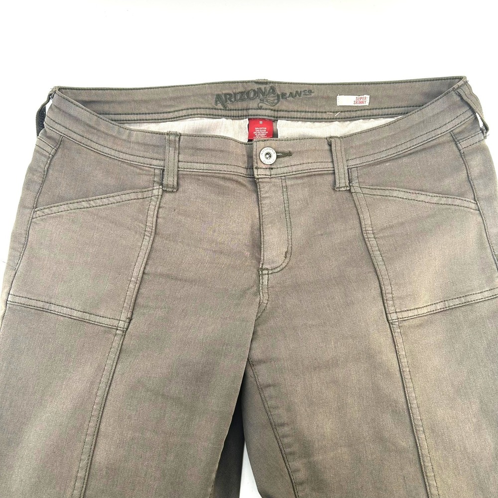 Arizona Jean Co Super Skinny Pants Womens 11 Olive Green Seam Detail Stretch